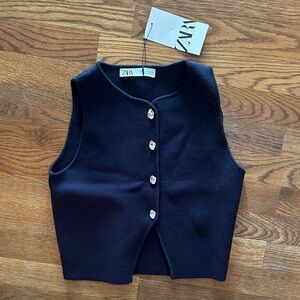 Zara Navy Gold Buttoned Vest Sz Sm